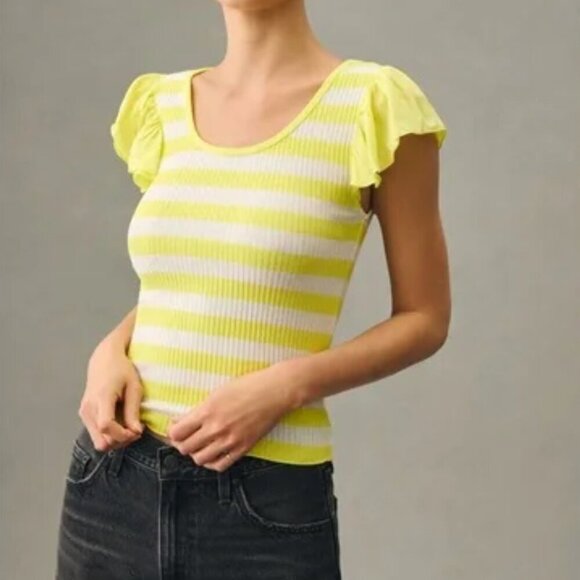 Anthropologie t.la Striped Flutter Top in Size Medium - Picture 3 of 9